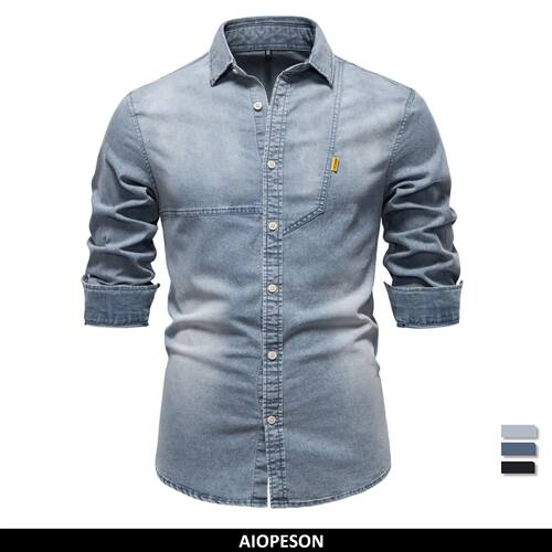 AIOPESON 2025 Men's Quality Cotton Denim Slim Fit Long Sleev