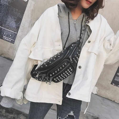 JIEROTYX Sexy Rivets Waist Packs Waist Bag Fanny Pack Purse