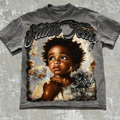 100% Cotton Vintage Style Saints Tears Graphic Tee Retro Art