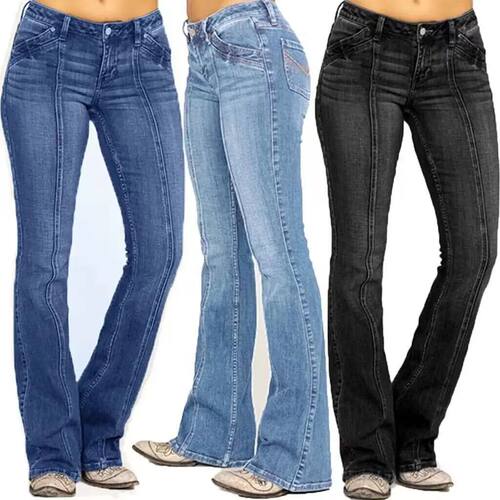 European and American women's clothing denim low-rise bone-b