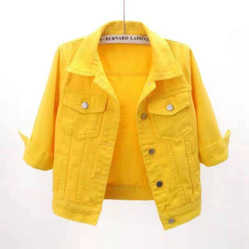 Women Denim Jacket Spring Autumn Short Coat Pink Jean Jacket图片