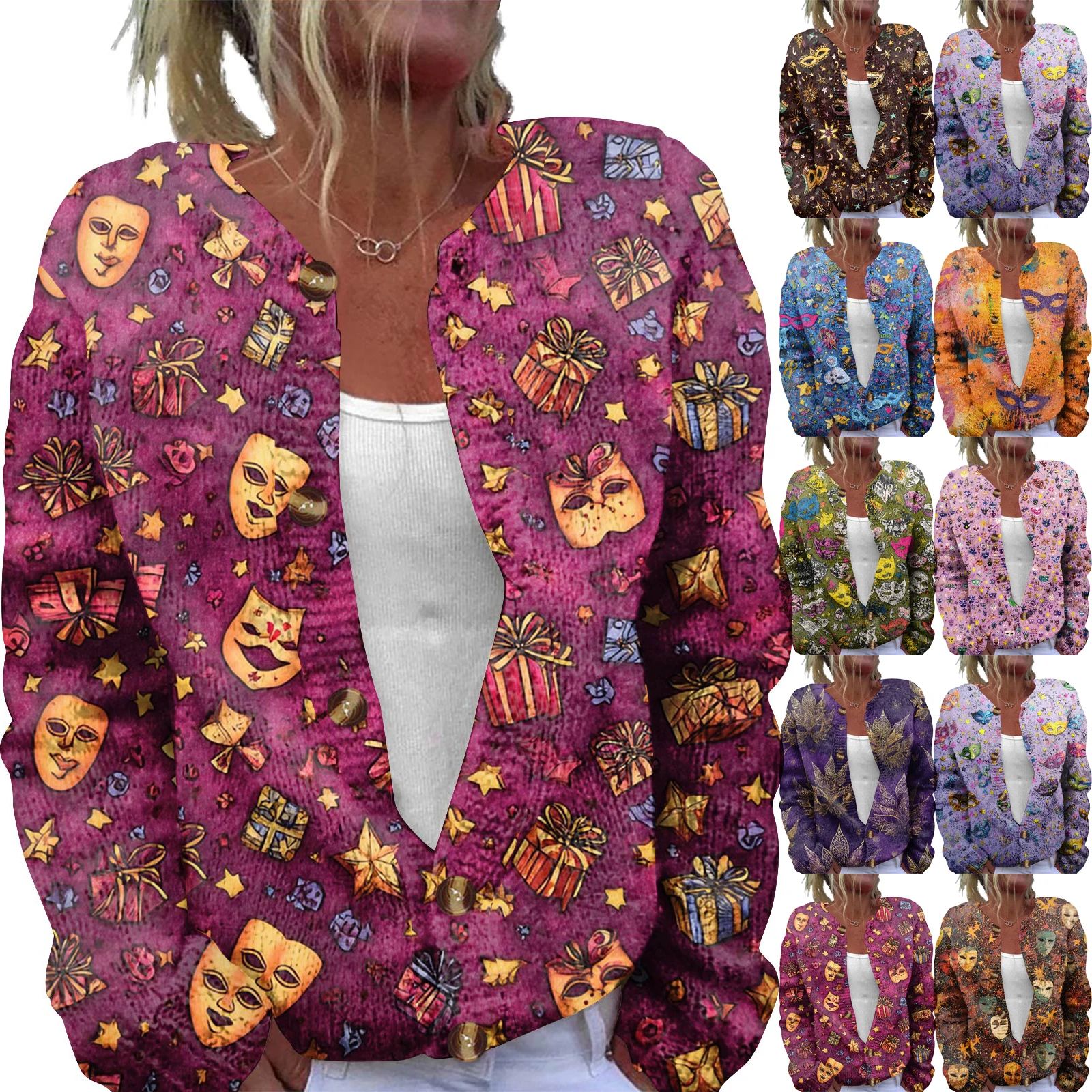 Carnival Printed Cardigan Jacket Knitted Cardigan Sweater La