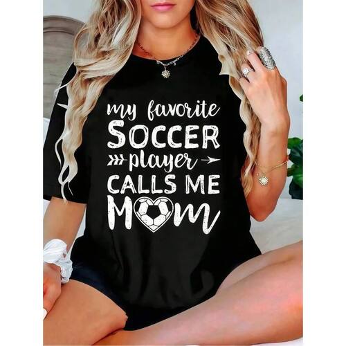 【New style】1pc Women's Clothing Soccer Mom Print Black TSh