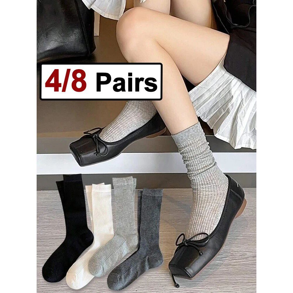4/8 Pairs Women Mid to Small Leg Socks Knee High Socks Fashi