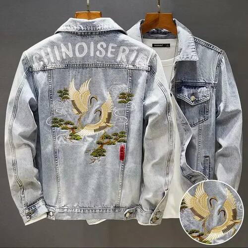 2023 Spring Vintage Embroidery Denim Jacket For Men Trendy S