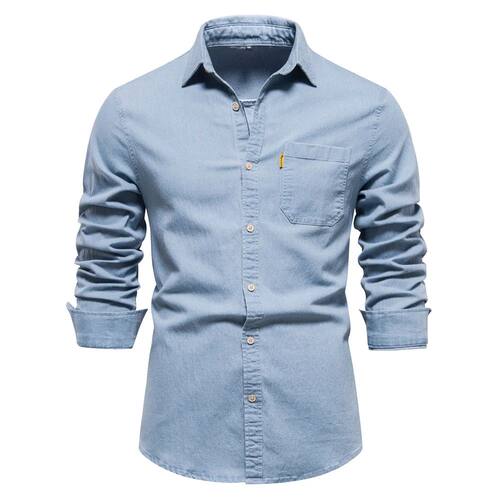 AIOPESON Autumn New Cotton Men's Denim Shirt Solid Color Sin