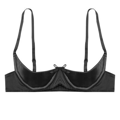 Women Sexy Open Cup Bras Satin Lingerie Exposed Nipples Ches