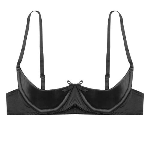 Women Sexy Open Cup Bras Satin Lingerie Exposed Nipples Ches