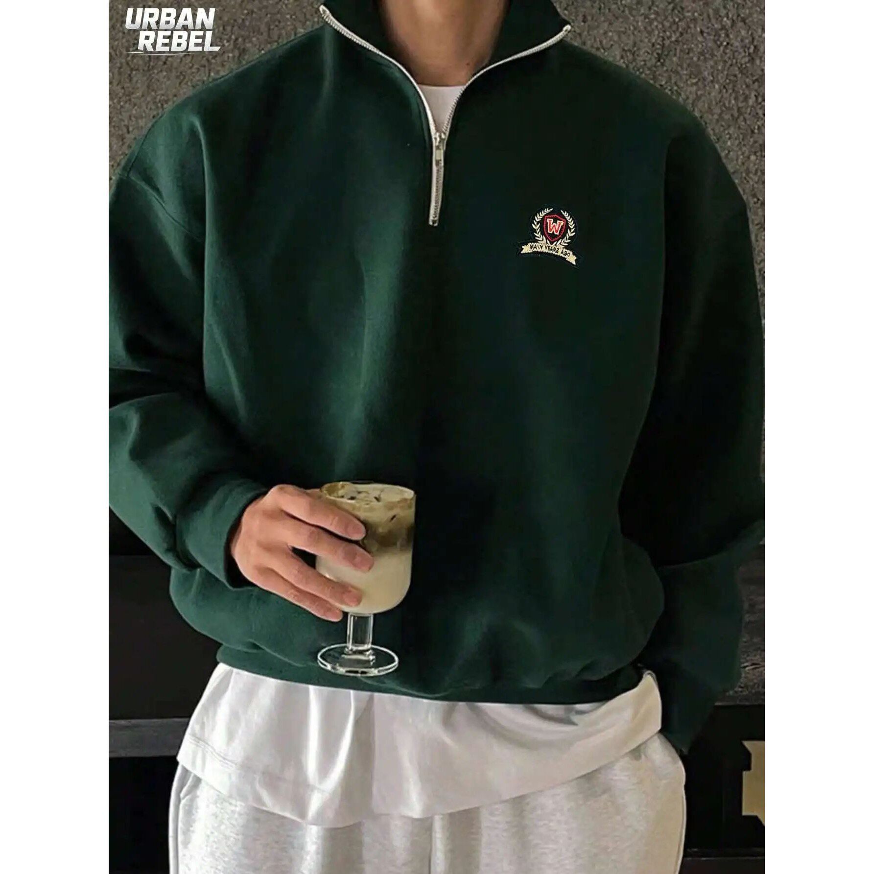 Vintage Y2K Streetwear Oversized Quarter Zip Drop Shoulder L