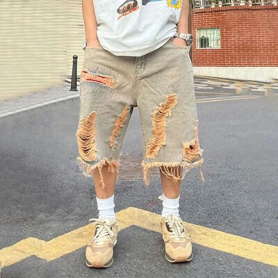 High Street Washed Distressed Raw Hem Ripped Denim Shorts Re