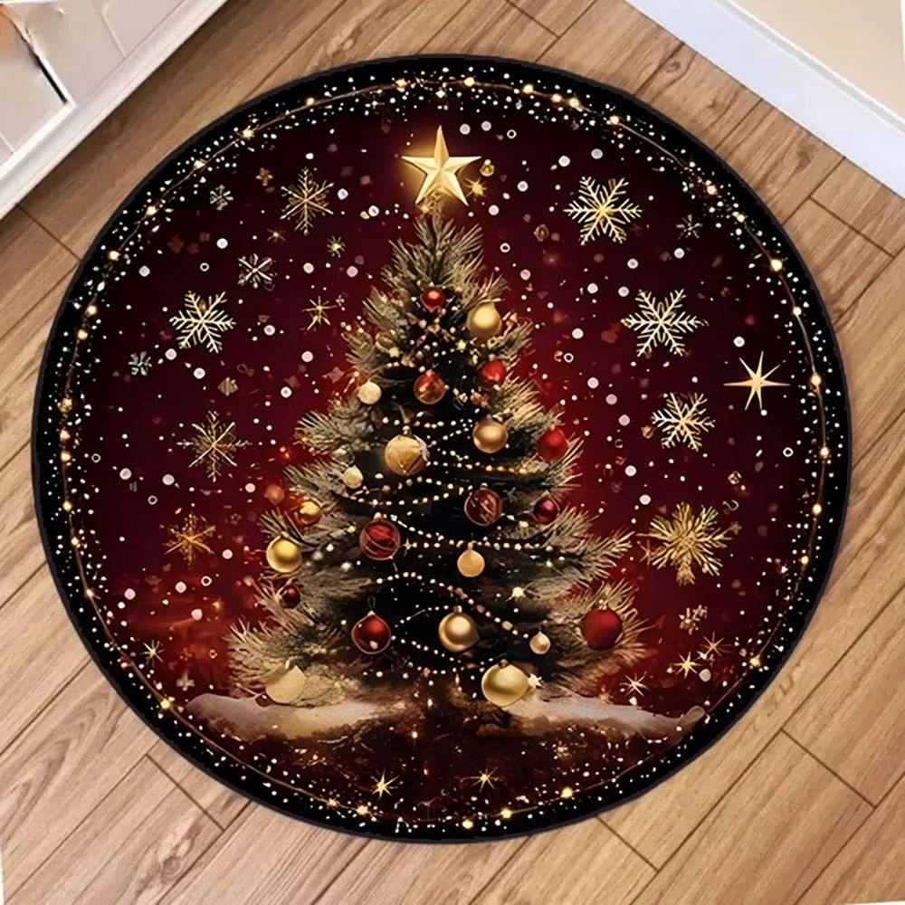 Christmas Tree Round Rug Small Circle Area Rug Soft Non-Slip