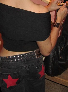 ONE DILEMMA Women Y2K Vintage Jeans Star Pattern Metal Rivet