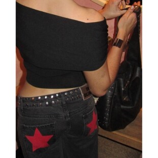 ONE DILEMMA Women Y2K Vintage Jeans Star Pattern Metal Rivet