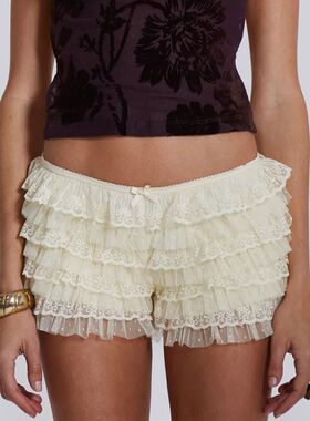 Women Mesh Lace Bloomer Shorts Y2k Layered Ruffle Frilly Boo