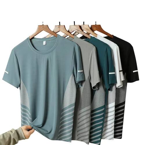 Running T-shirt Men Summer Ice Silk Thin Top Reflective Prin