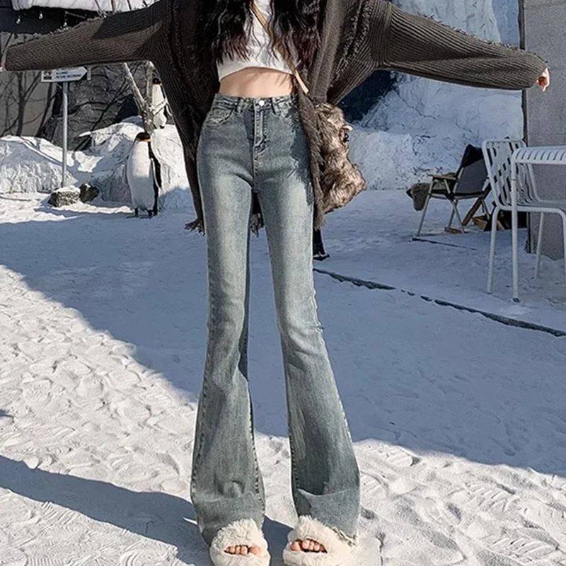 2024 Woman High Waist Vintage Flare Jeans Female Gothic Elas