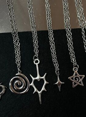 Y2K Flail Fire Heart Teeth Pendant Necklace for Women Men Ch