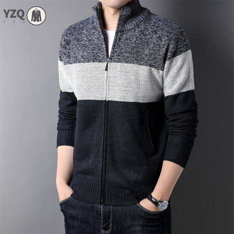 Men's High Collar Long Sleeve Knitted Top Casual Contrast Co