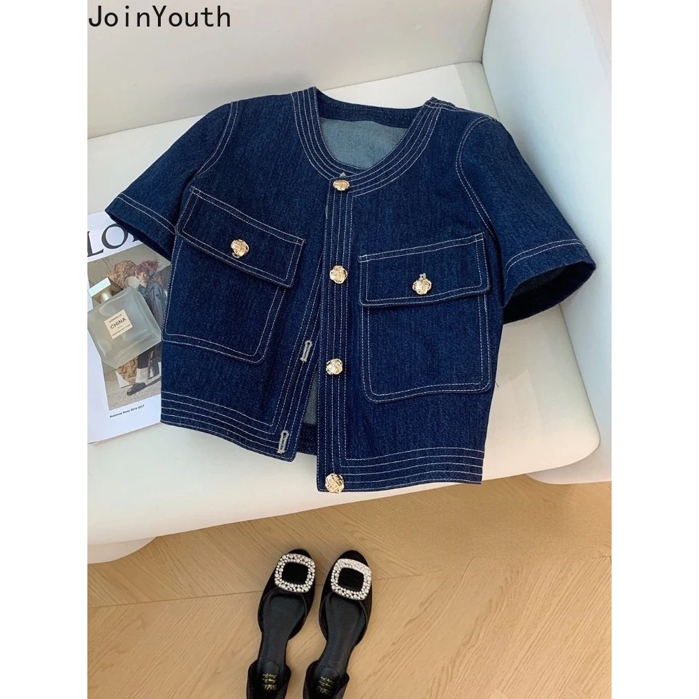 Streetwear Denim Jackets for Women Short Sleeve Summer Jean图片