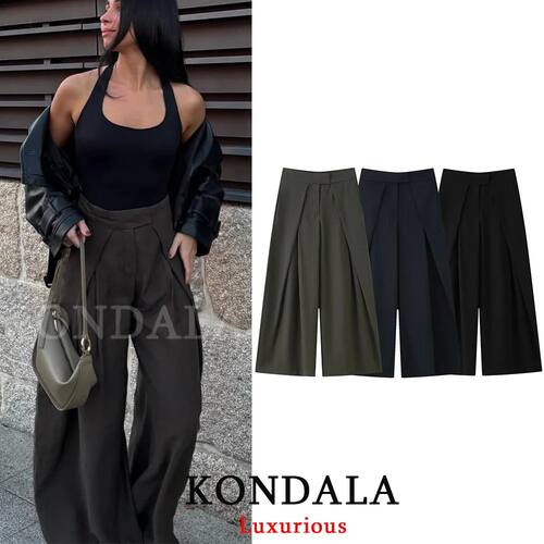 KONDALA Casual Chic Wide Leg Pants Women Office Lady Pockets