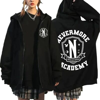 Men Women Nevermore Academy Logo Print Graphic Zipper Hoodie