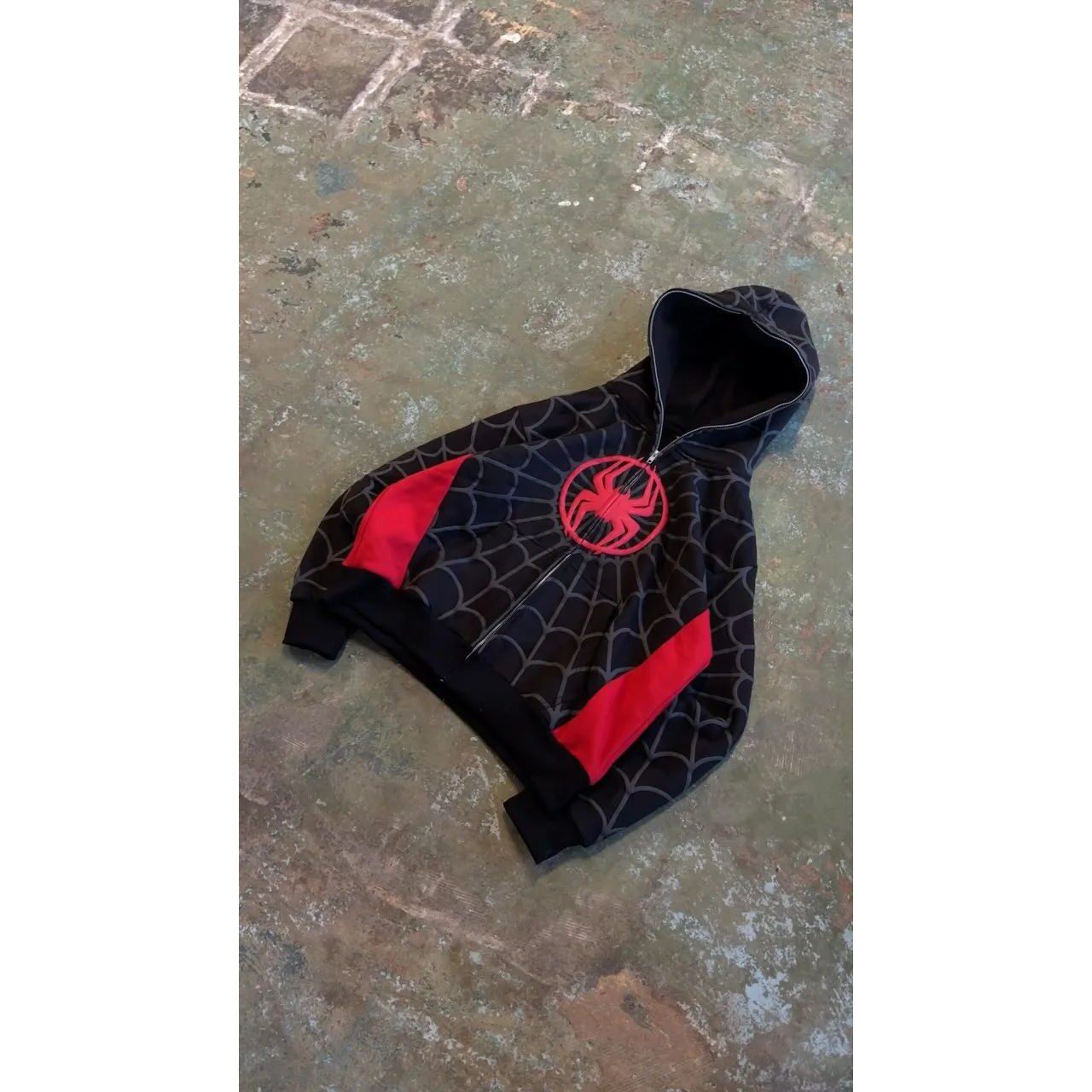 American Spider Pattern Embroidery Zip Up Hoodie Y2K Mens Wo