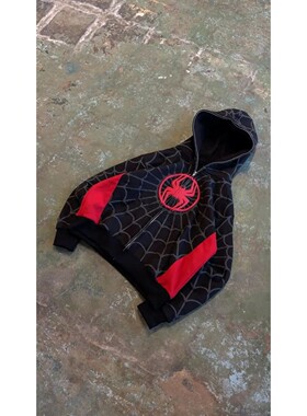 American Spider Pattern Embroidery Zip Up Hoodie Y2K Mens Wo
