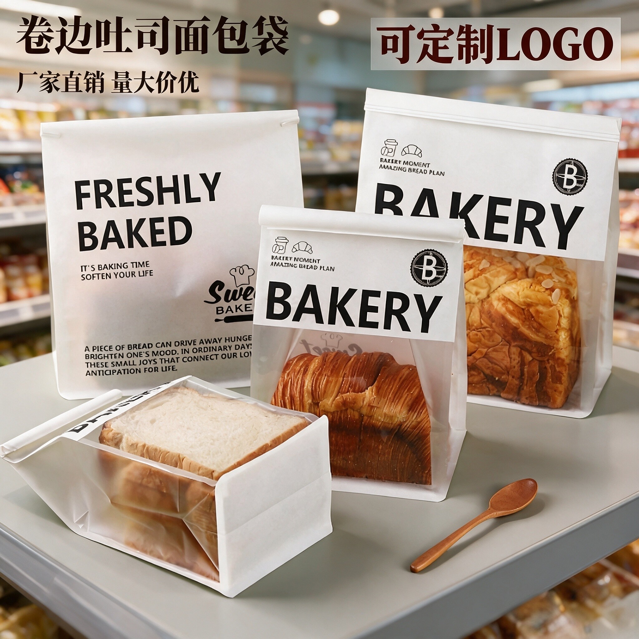 450g吐司包装袋餐包饼干卷边自封袋加厚切块面包食品级烘焙打包袋
