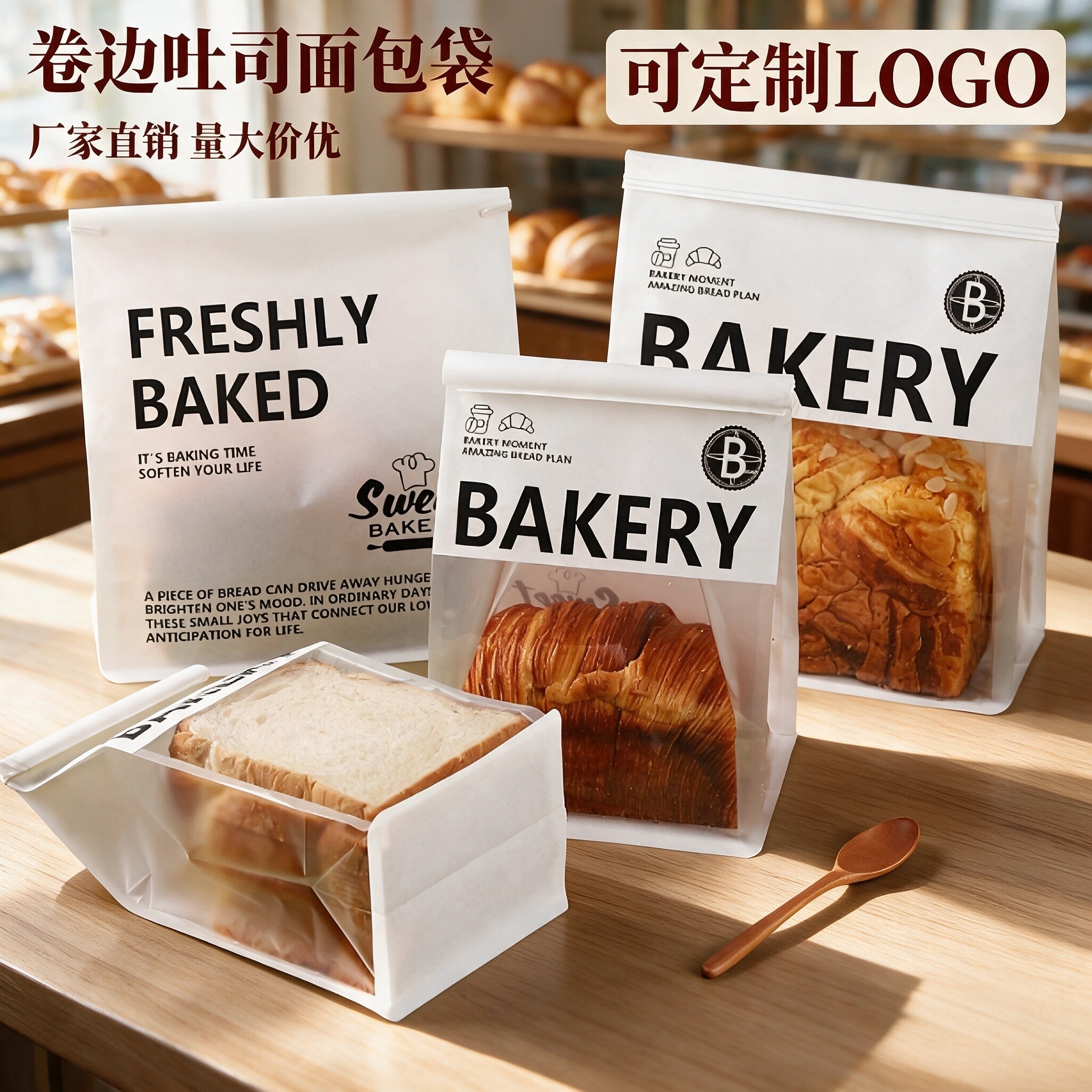 450g克吐司面包包装袋牛角包饼干卷边自封袋加厚食品级烘焙打包袋