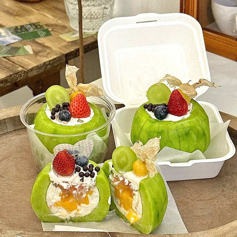 网红绿宝石冷萃酸奶包装盒固体杨枝甘露打包盒甜品纸浆盒子一次性