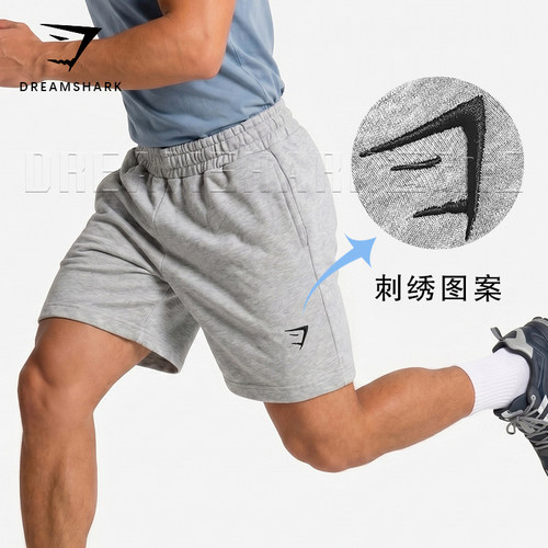 GYM鲨鱼男子刺绣款运动短裤综合训练有氧硬拉深蹲户外健身五分裤