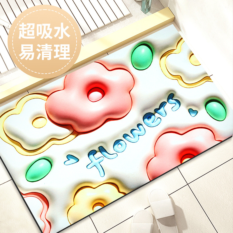 3d立体膨胀硅藻泥速干软地垫浴室门口吸水防滑脚垫卫生间防滑垫