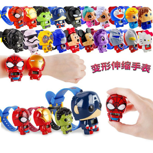 儿童卡通电子伸缩手表变形动漫电子手表钢铁侠蜘蛛侠儿童玩具礼物