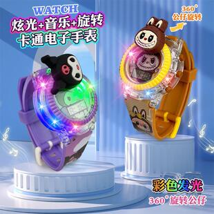 厂家直销热卖 电子陀螺卡通表 旋转公仔灯光音乐电子手表旋转解压