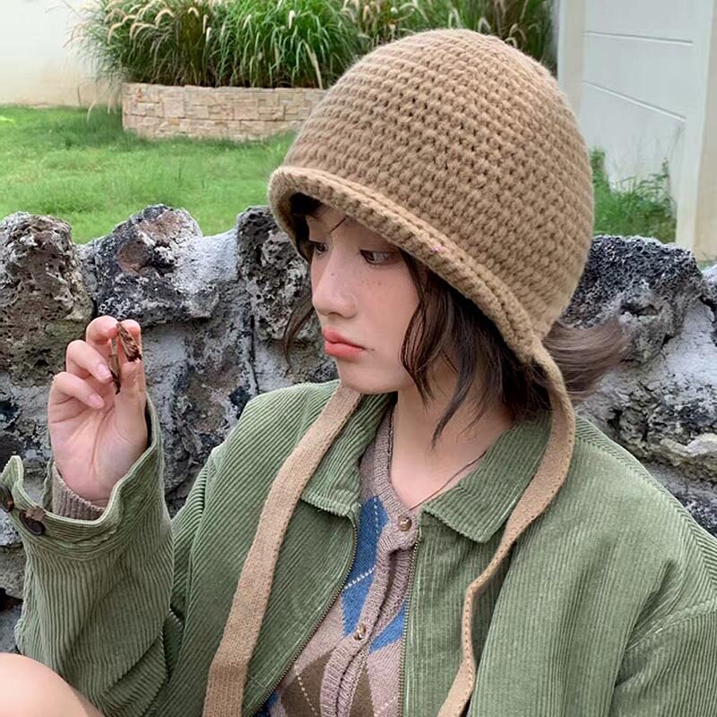 复古秋冬款针织包头绑带帽子女小清新护耳帽青年毛线帽保暖冷帽潮