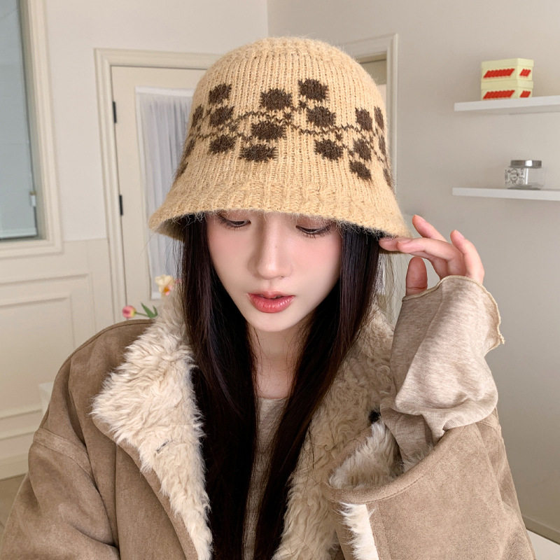 秋冬帽子女款保暖防风水桶帽大帽檐显脸小毛线帽大头围百搭针织帽