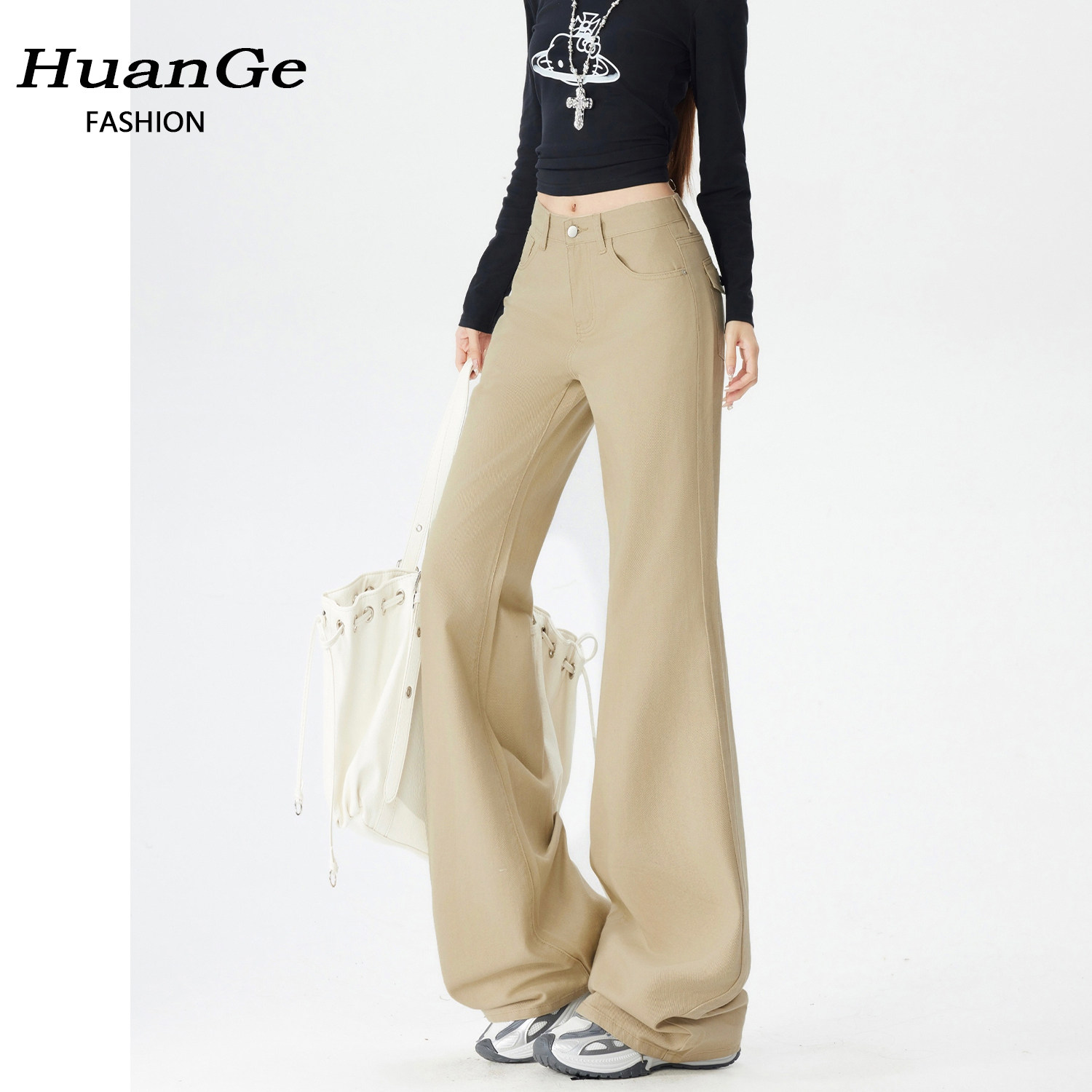 卡其色复古微喇牛仔裤女春季2026新款宽松垂感不贴腿拖地喇叭裤子,女装/女士精品,牛仔裤,淘宝优惠券,粉丝福利购,淘宝优惠卷