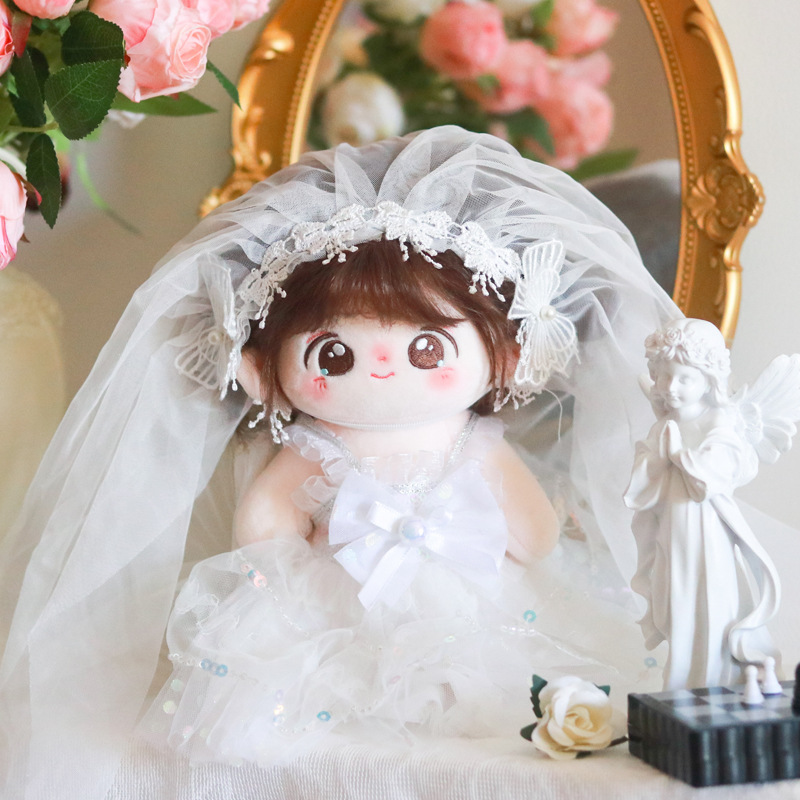 纯白花嫁20cm棉花娃娃女娃衣服毛绒公仔换装着替原创