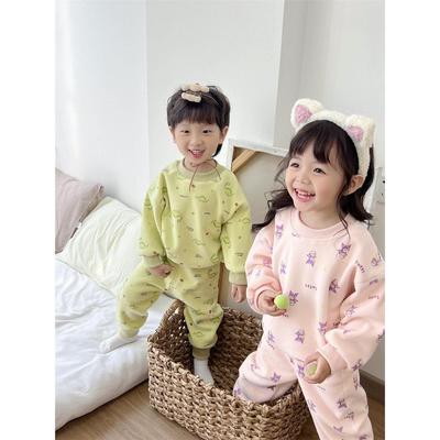 儿童500克双面奥粒绒加绒加厚睡衣秋冬季家居服冬装卫衣卫裤套装