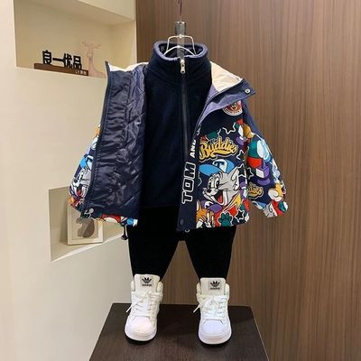 男童冲锋衣三合一秋冬装2024新款洋气中小童冬季儿童夹棉加厚外套