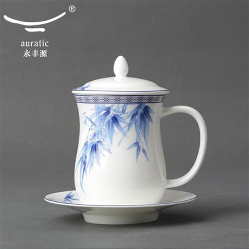 永丰源 春谊缘梅兰竹茶杯茶带盖 单杯套装 陶瓷水杯办公杯会议杯