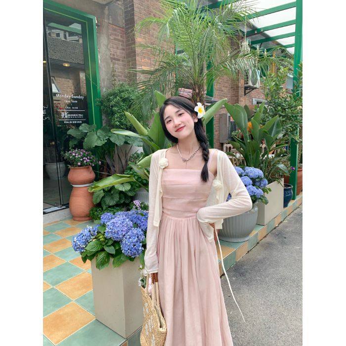 2024新款夏气质海边修身仙女长裙设计感粉色约会抹胸吊带连衣裙,女装/女士精品,大码套装,淘宝优惠券,粉丝福利购,淘宝优惠卷