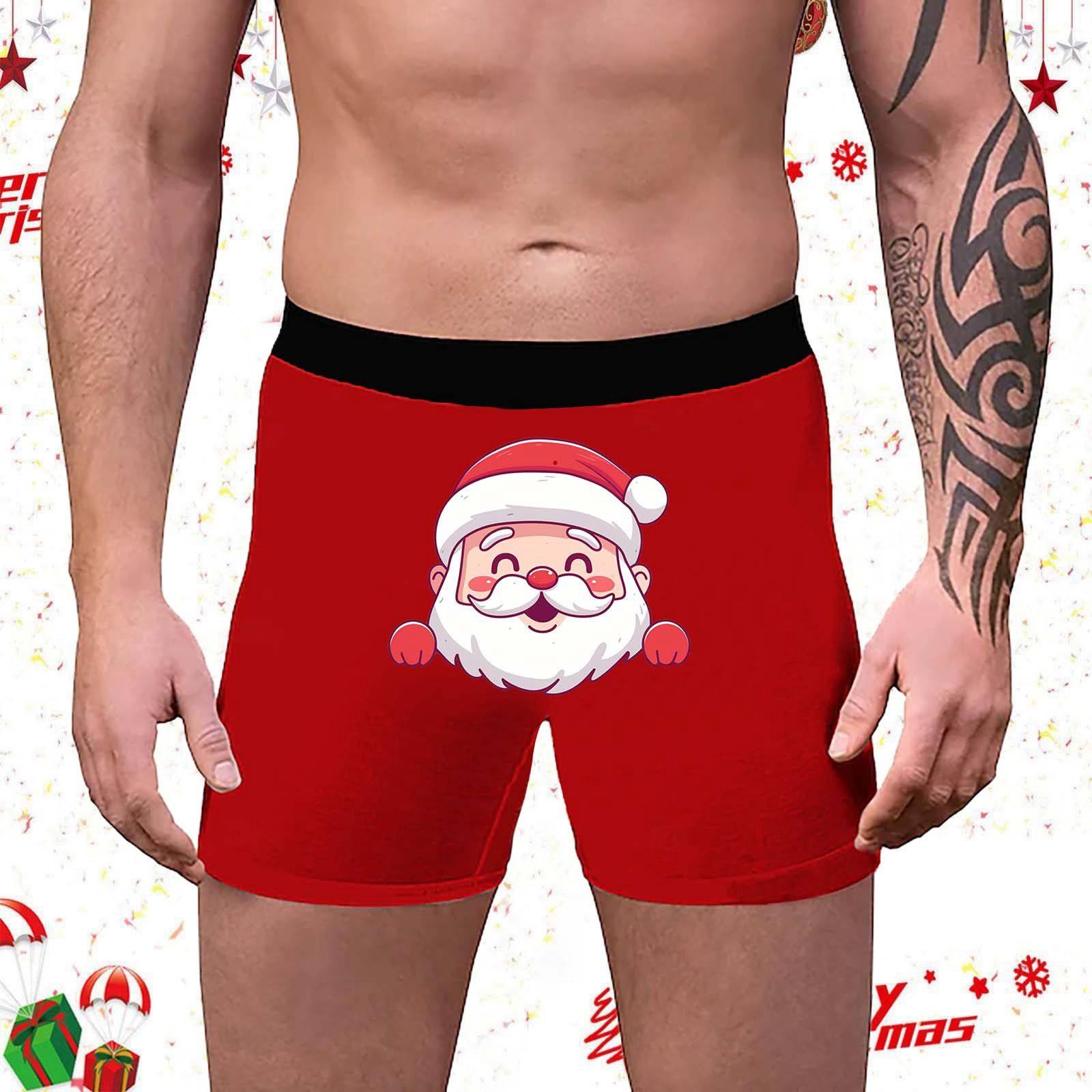 跨境外贸新款男士内裤纯色拼色圣诞老人牛奶丝涤纶数码印花平角裤,女士内衣/男士内衣/家居服,男平角内裤,淘宝优惠券,粉丝福利购,淘宝优惠卷