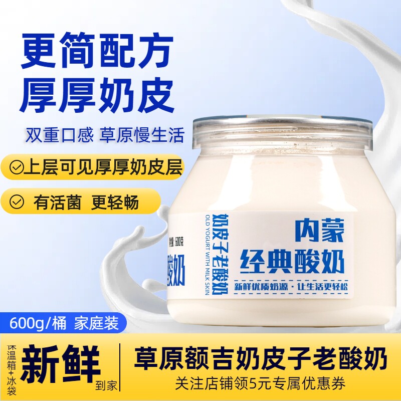 草原额吉奶皮子老酸奶内蒙古奶皮子酸奶原味酸奶特产酸牛奶600g