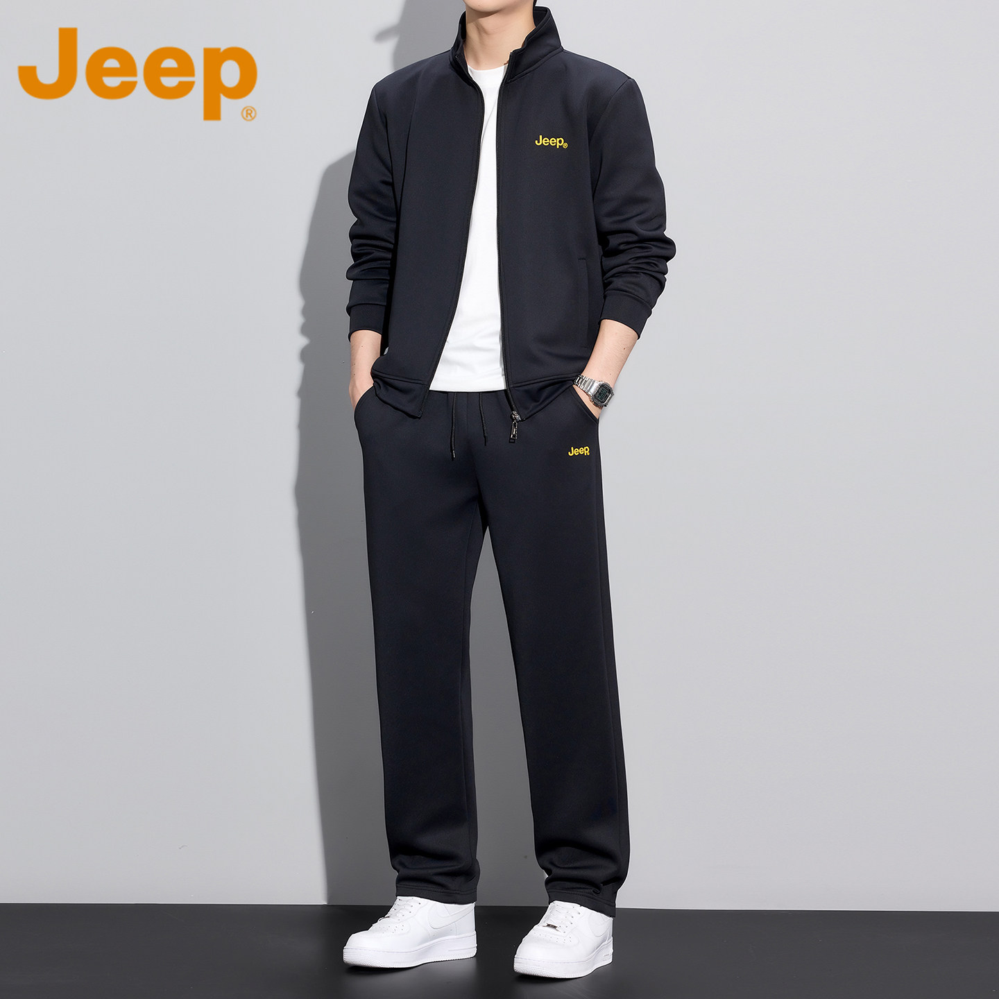 JEEP吉普运动卫衣卫裤套装男款春秋季潮流宽松休闲立领秋装两件套