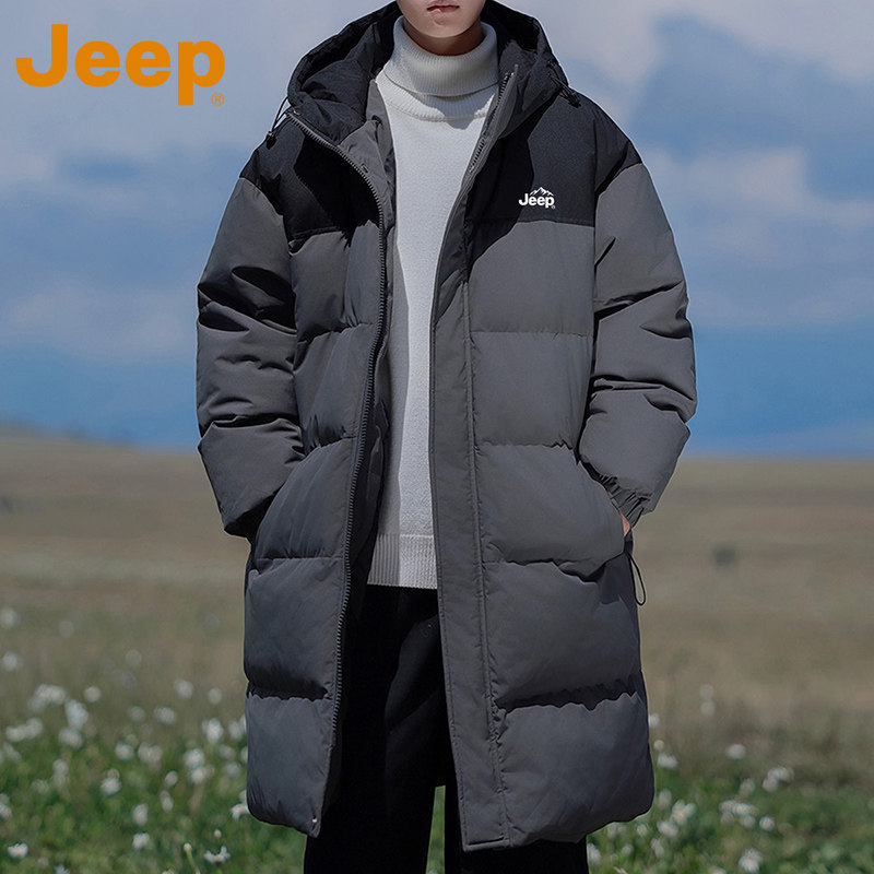 JEEP吉普防风加厚棉衣男款冬季中长款保暖宽松连帽外套防泼水棉服