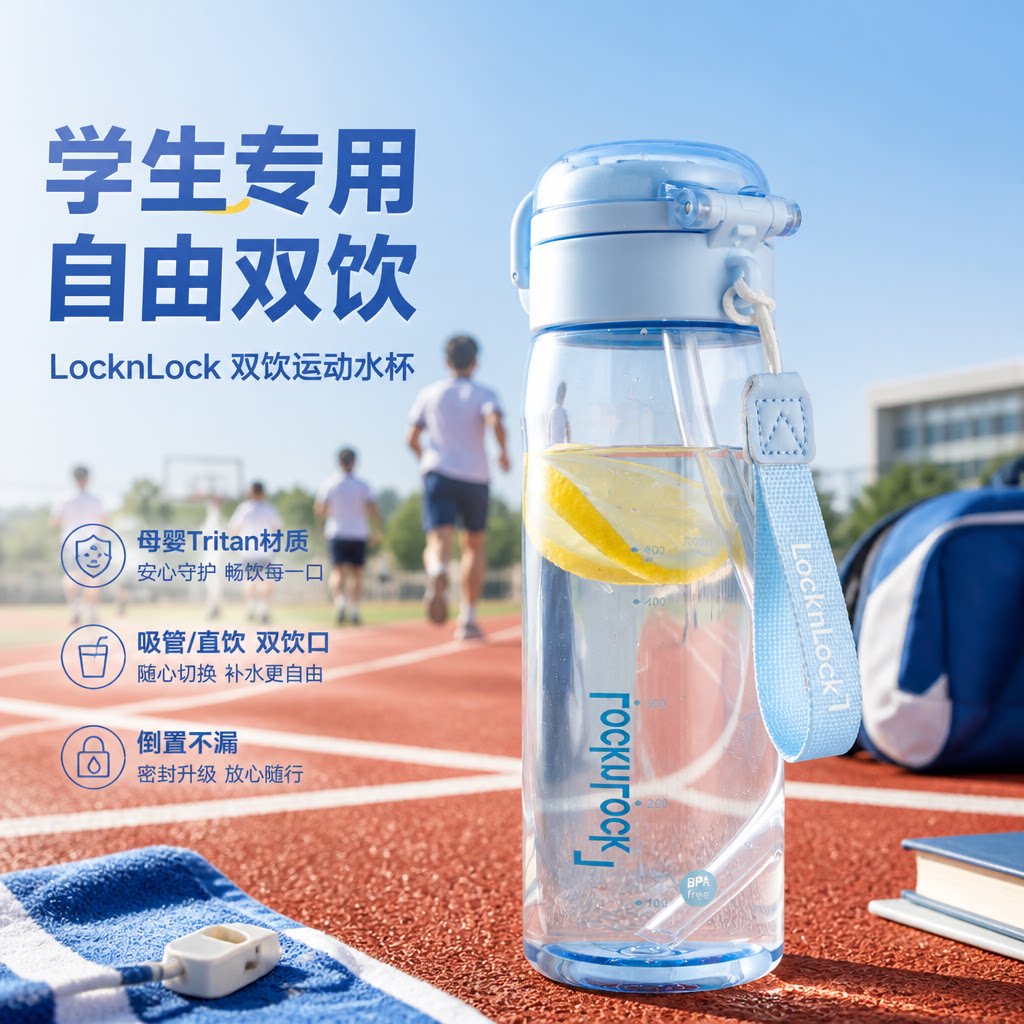 乐扣乐扣吸管杯学生上学专用运动水杯大容量女官方正品儿童夏季壶