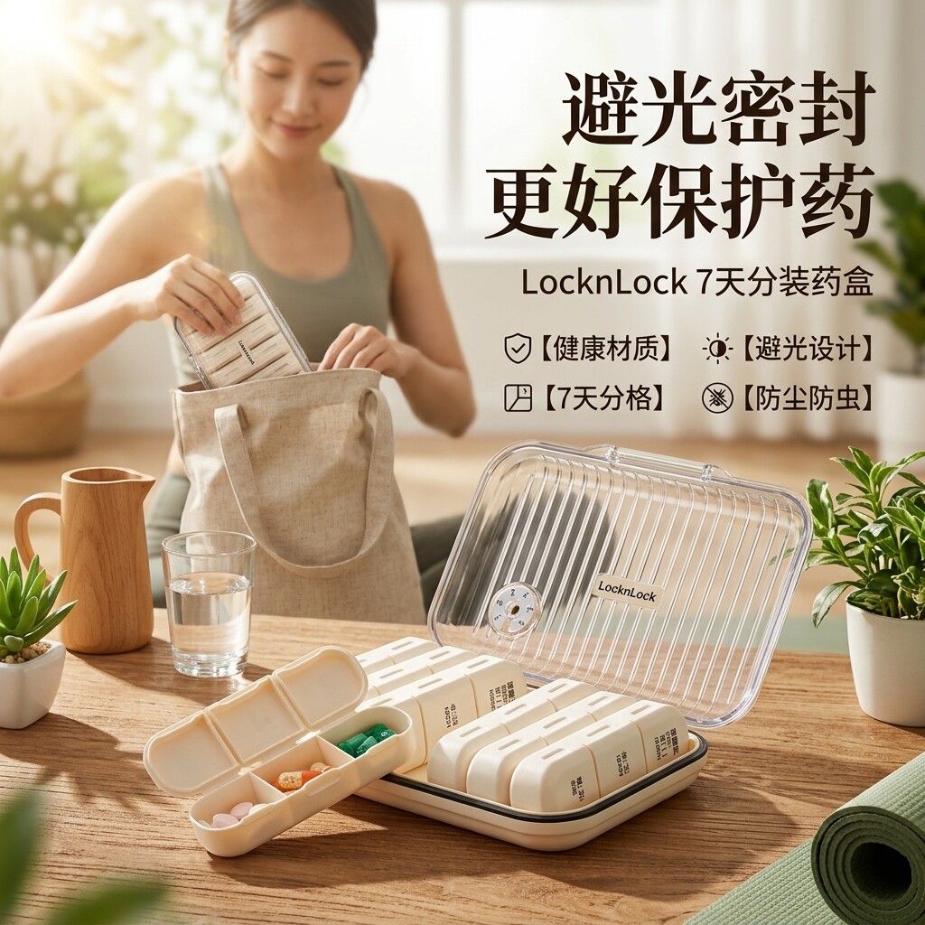 乐扣乐扣药盒便携式药物分装药品早中晚一周七天每日三迷你随身小图片