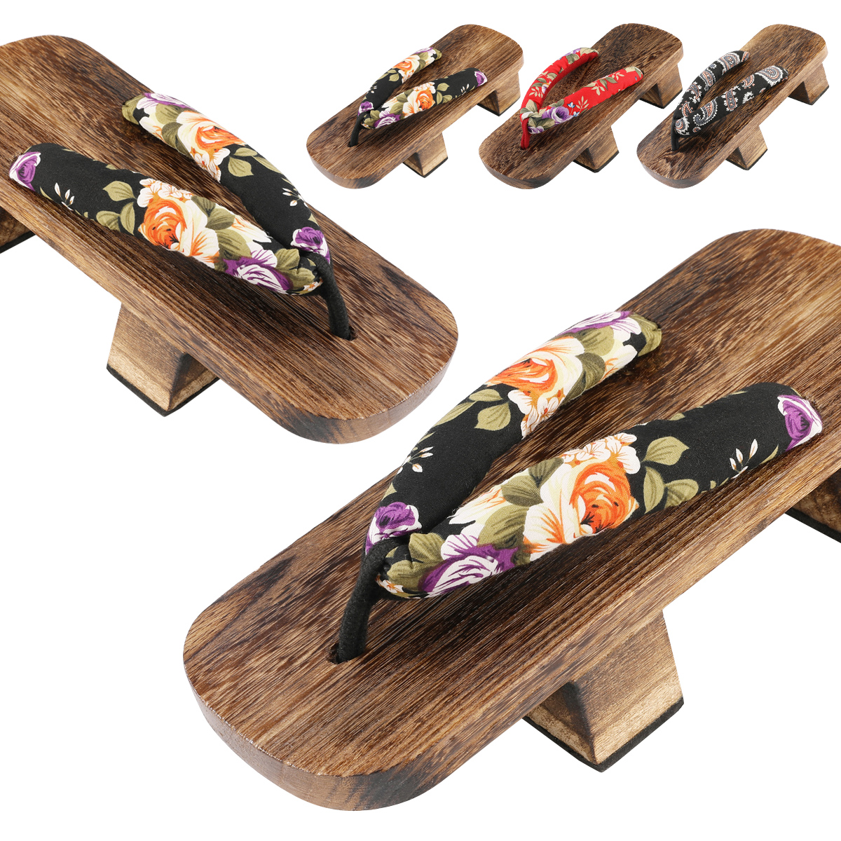 休闲二齿木屐人字拖COS女士拖鞋日式木鞋耐磨防滑人字夹脚木屐鞋