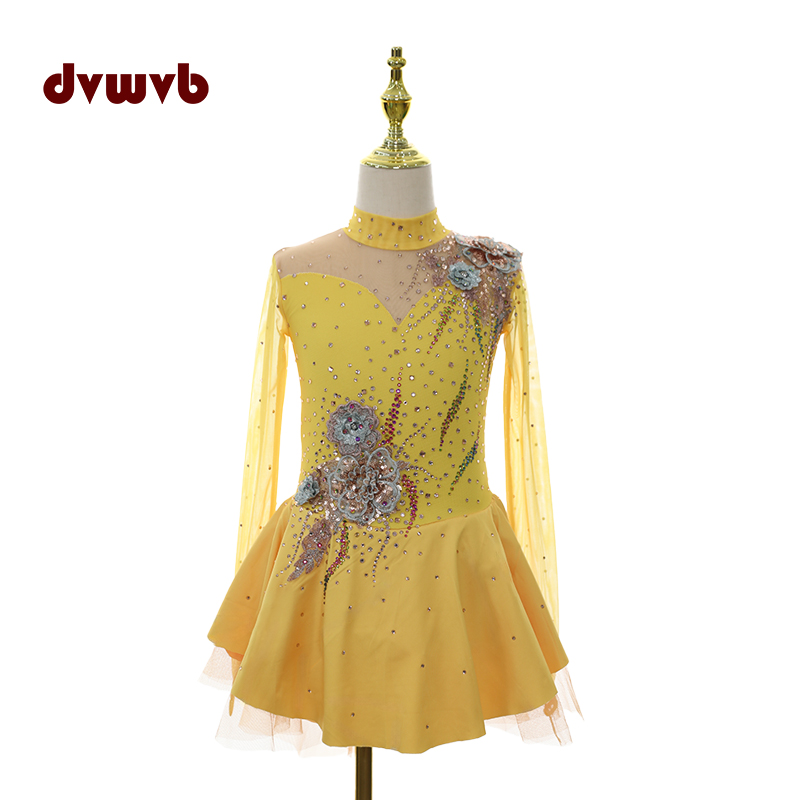 dvwvb滑冰表演裙黄色蓬蓬裙